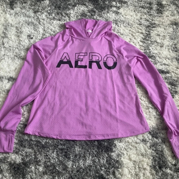 Aeropostale‎ Active Mesh Logo Front Sports Long Sleeve Hoodie Pink Juniors Large - Picture 1 of 4